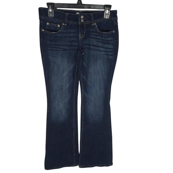 Aeropostale Jeans Womens 1/2 Regular Blue Dark Wash Hailey Flare Stretch Denim - Picture 1 of 16